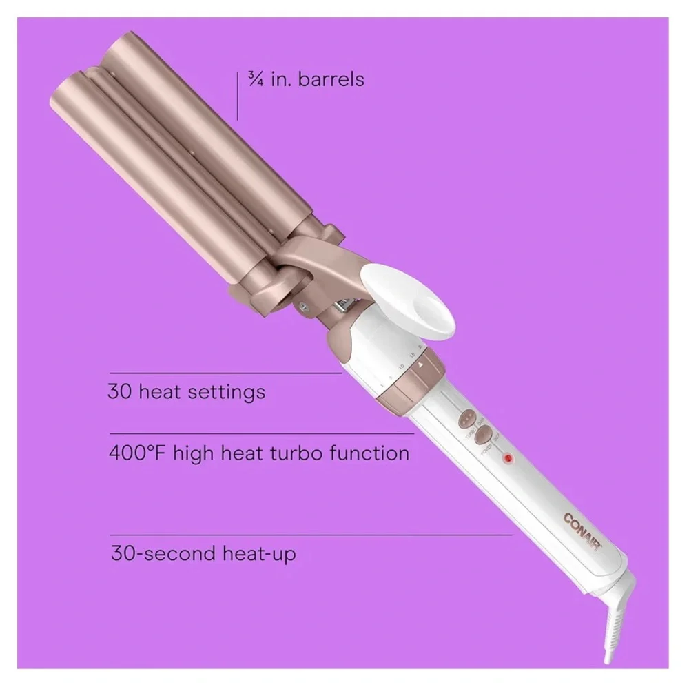 New BNIB Conair Double Ceramic Triple Barrel Waver, White/Rose Gold - Picture 2 of 10